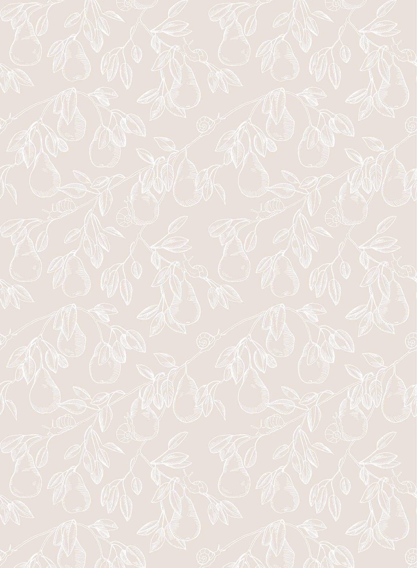 Pear Picking is a minimalist wallpaper by Opposite Wall of a series of pears hanging from its tree.