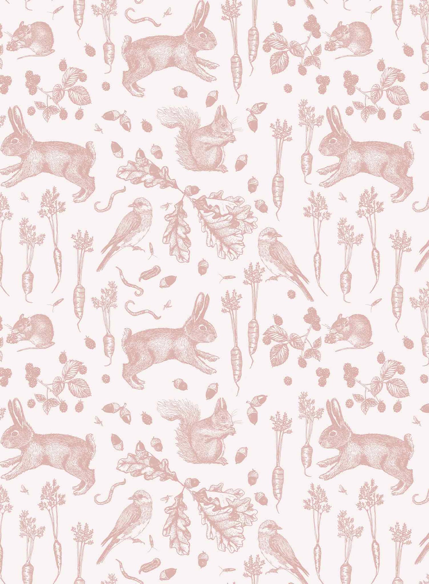 Garden Thieves is a minimalist wallpaper by Opposite Wall of common animals and vegetables found in a backyard garden.