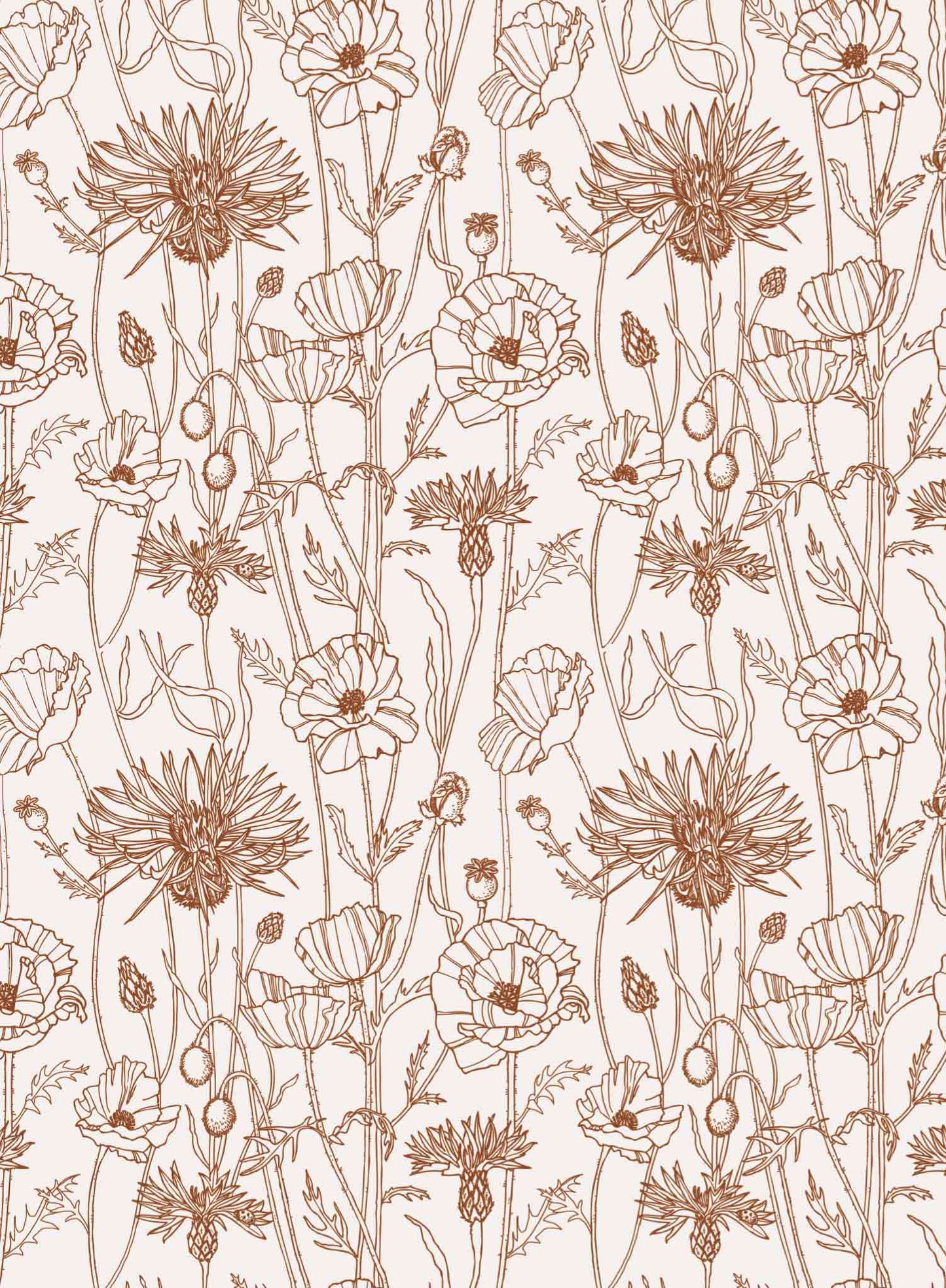 Poppy Field is a minimalist wallpaper by Opposite Wall of a field of tall poppy flowers.