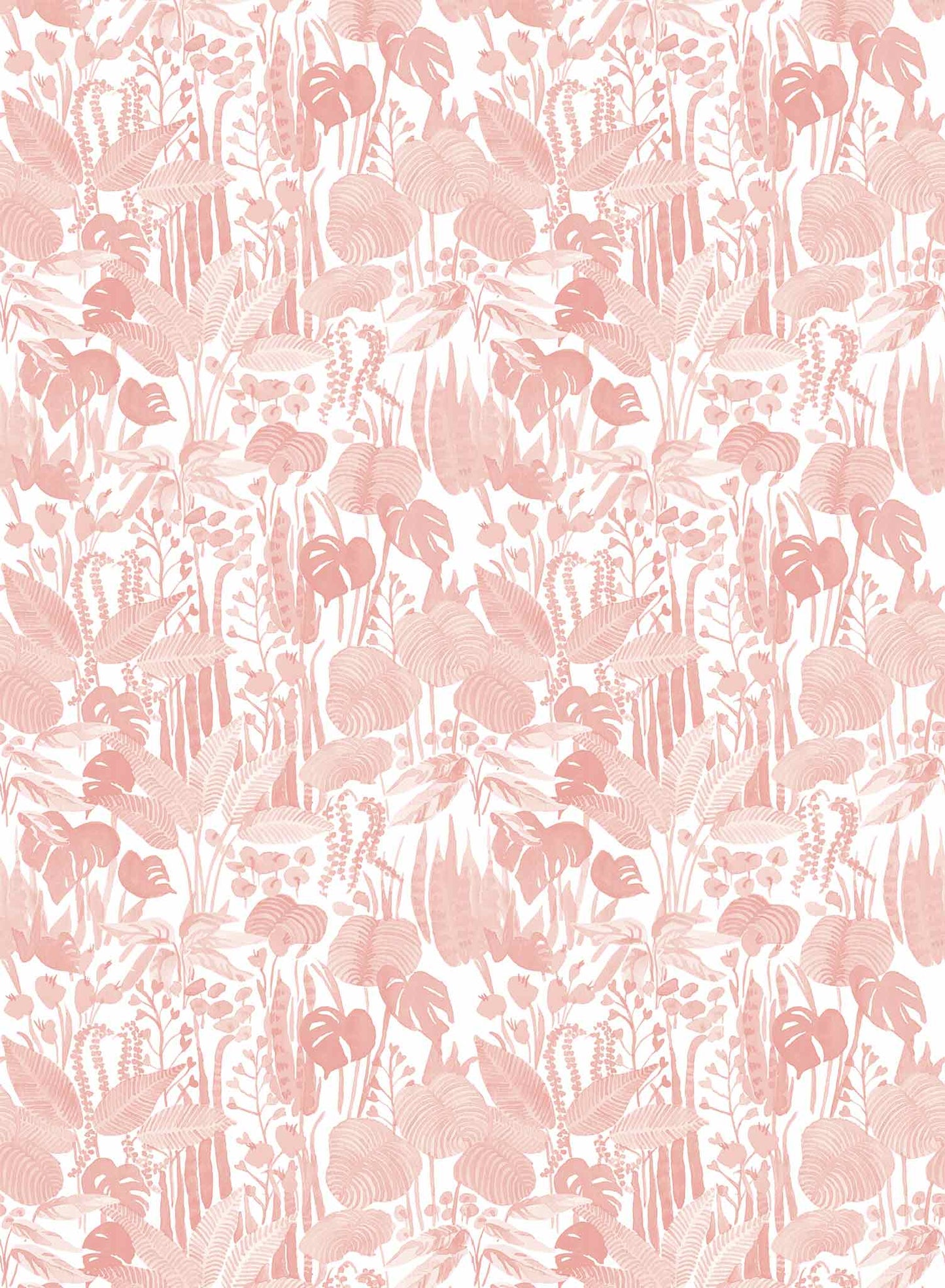 Tropicalia is a minimalist wallpaper by Opposite Wall of a variety of tropical plant leaves.