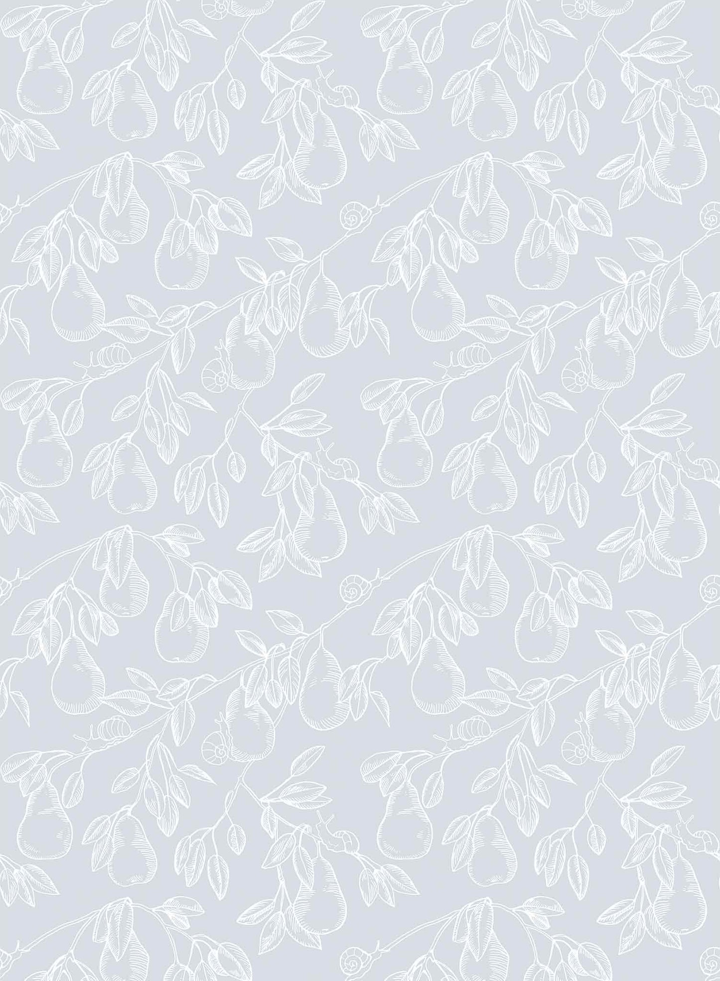 Pear Picking is a minimalist wallpaper by Opposite Wall of a series of pears hanging from its tree.