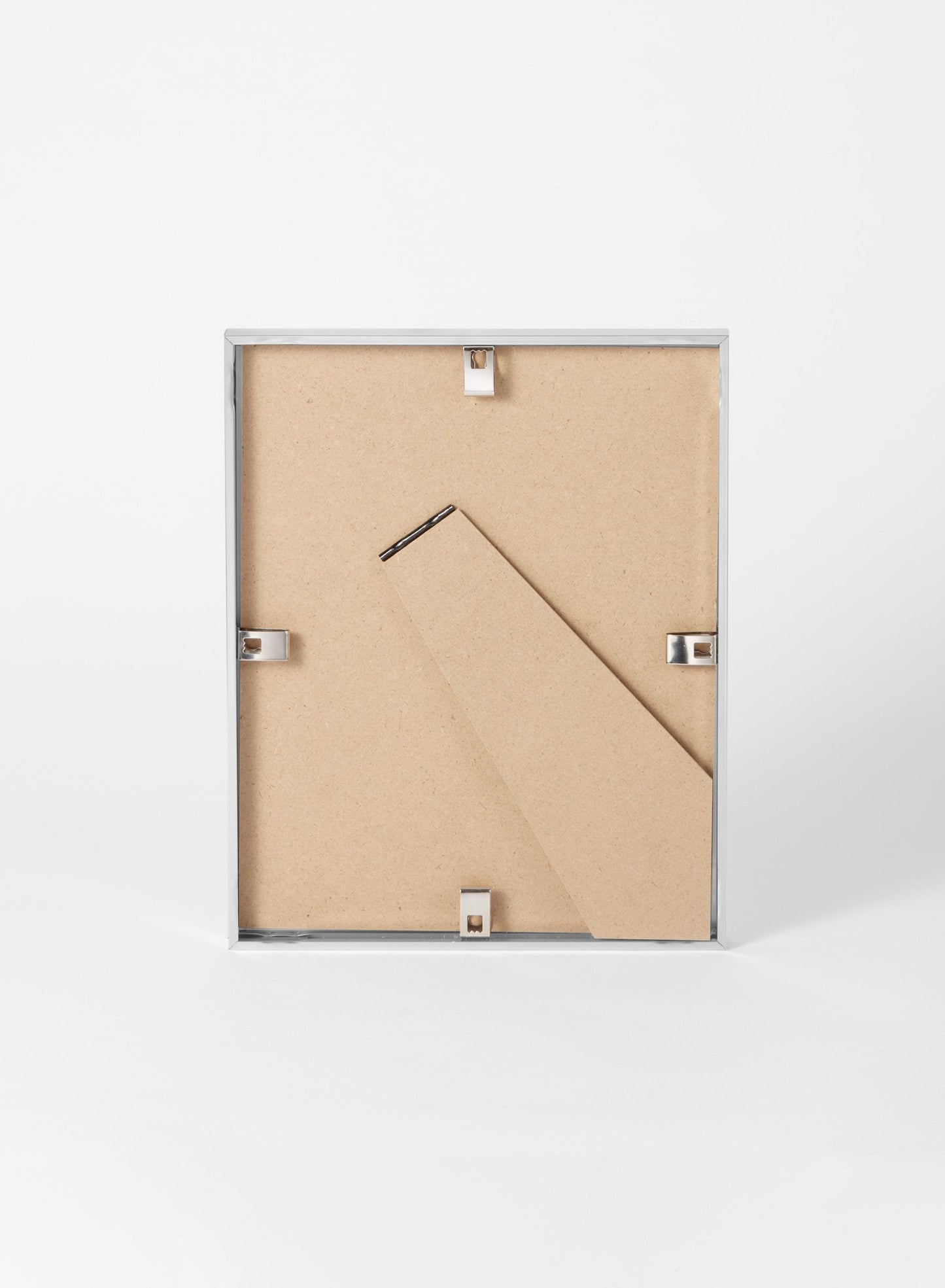 Scandinavian silver aluminum metal frame by Opposite Wall - Back of the frame and metal fasteners