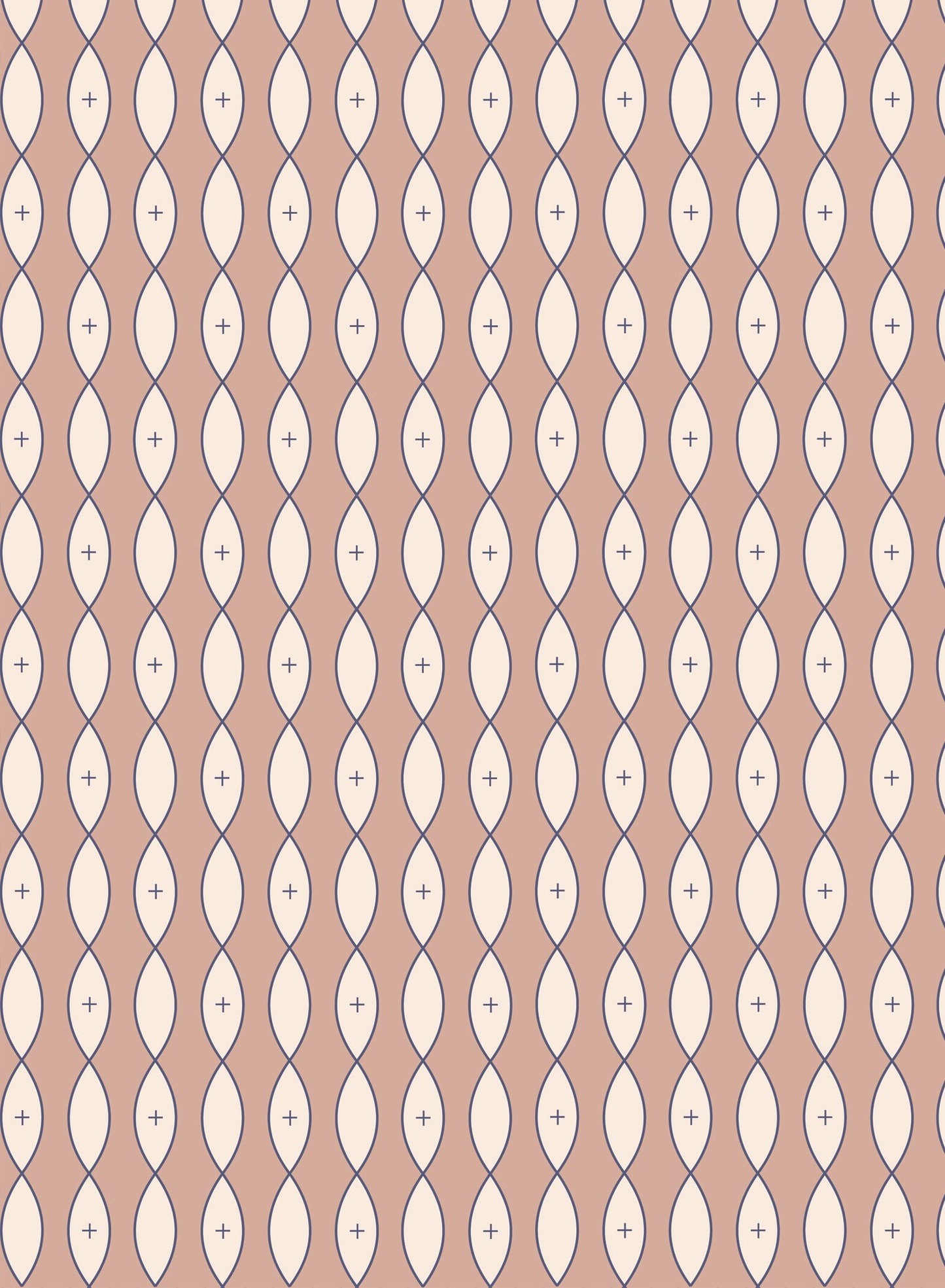 Idyll is a minimalist wallpaper by Opposite Wall of vertical garlands of pointed oval shapes.