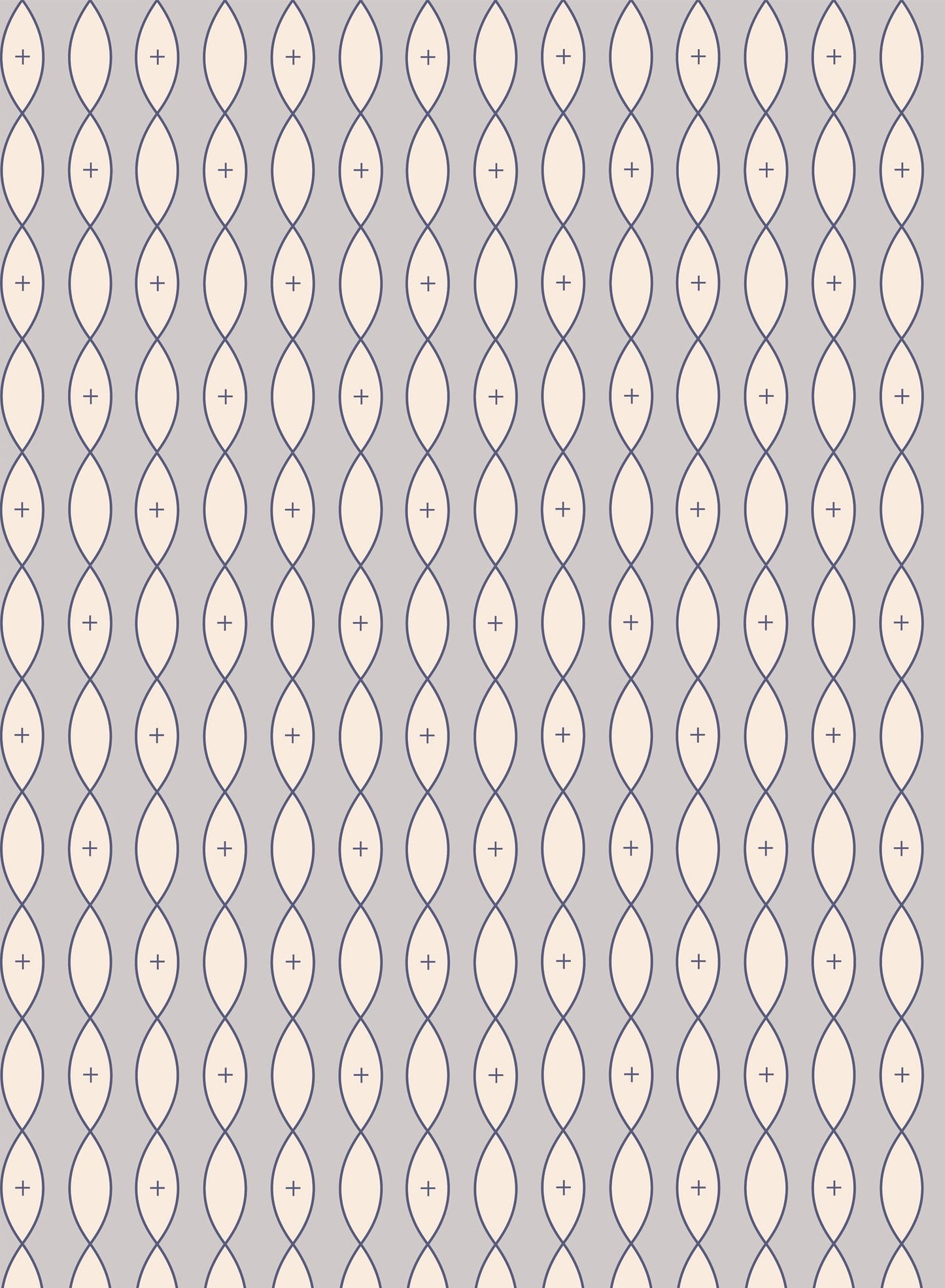 Idyll is a minimalist wallpaper by Opposite Wall of vertical garlands of pointed oval shapes.