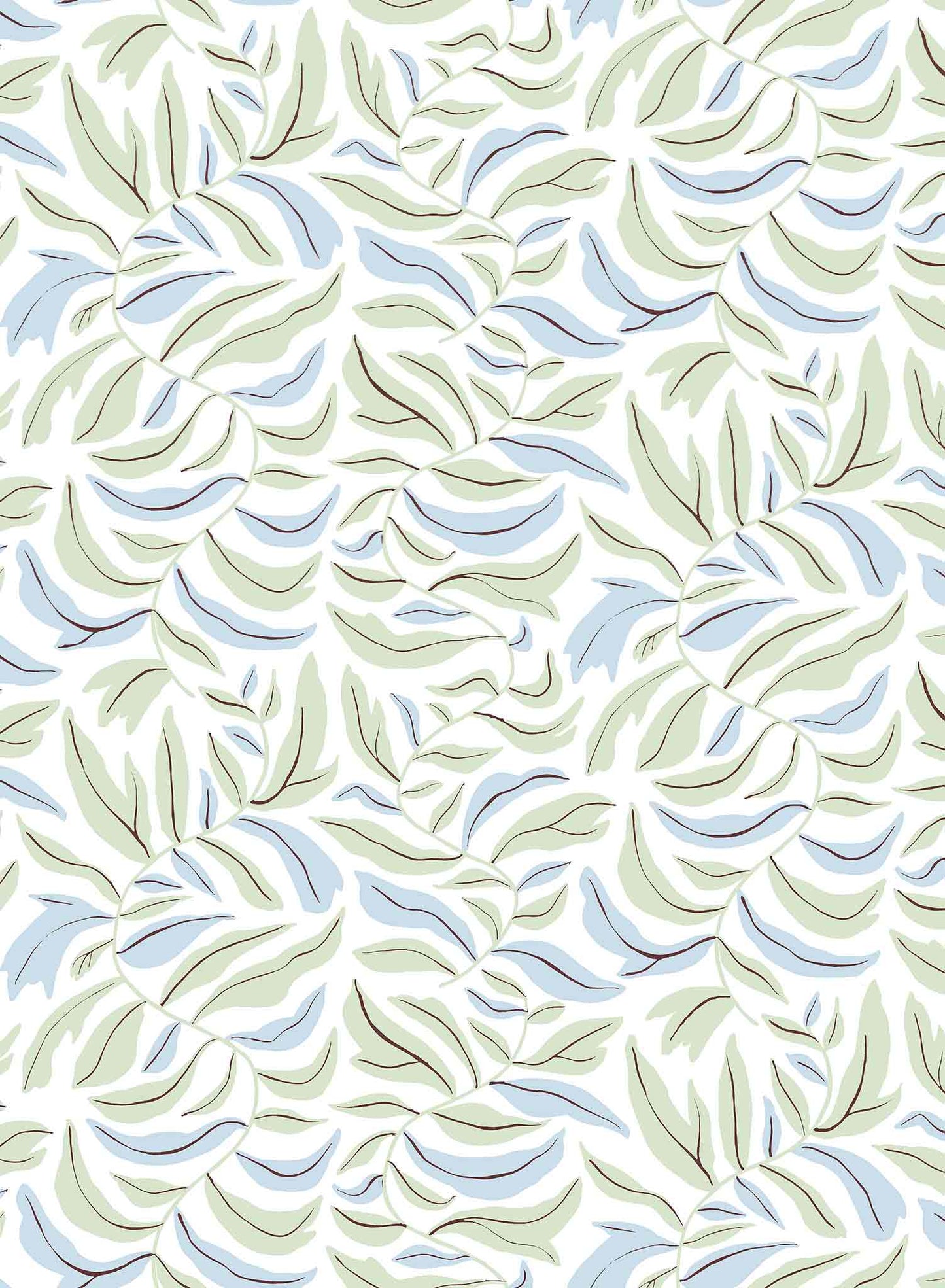 Spring Garland is a minimalist wallpaper by Opposite Wall of squiggly branches with leaves.