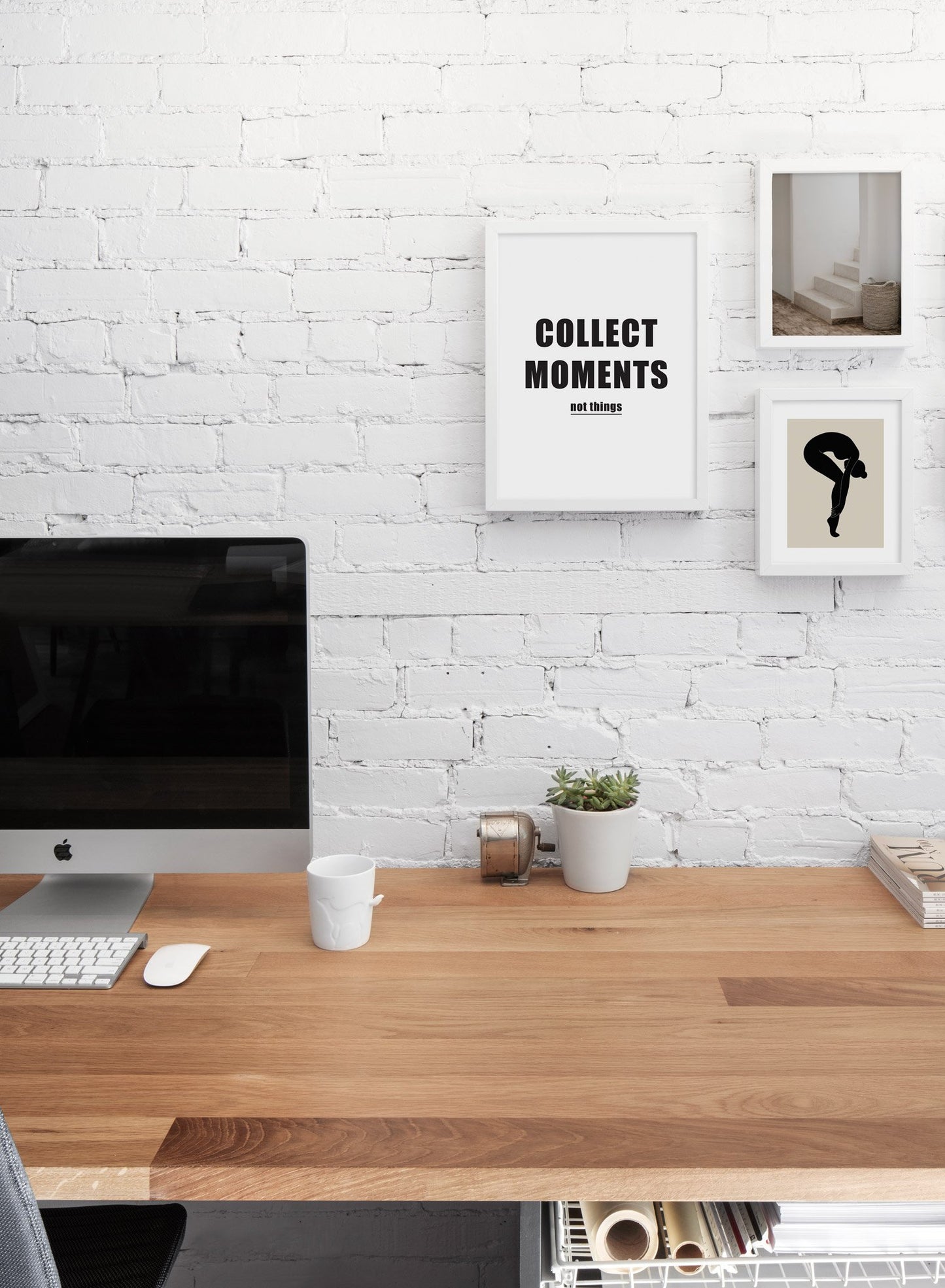 Modern minimalist poster by Opposite Wall with abstract illustration of a woman bending forward on pointe - Gallery wall trio - Office