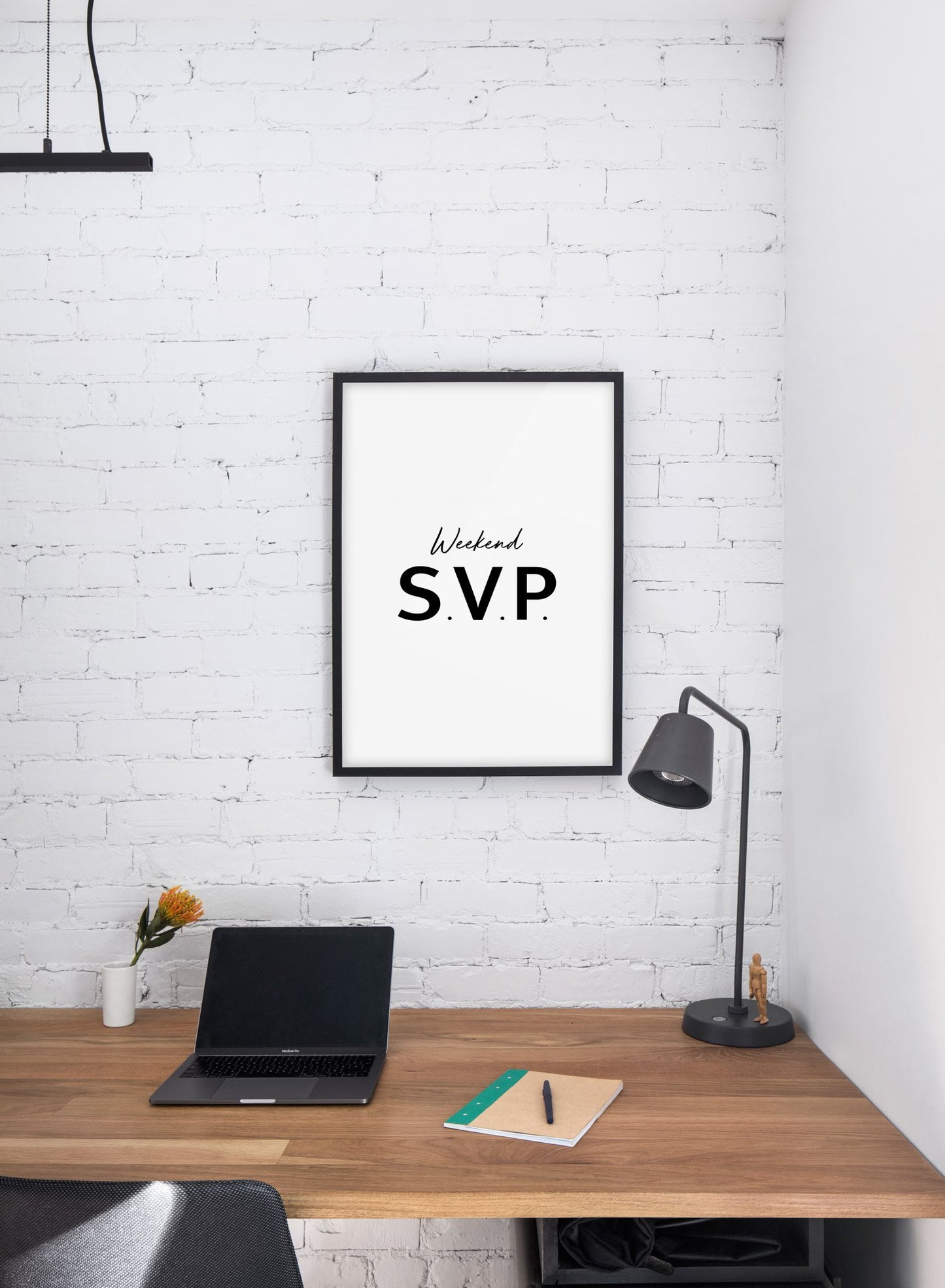 Scandinavian poster with black and white graphic typography design of Weekend s.v.p. - Personal office