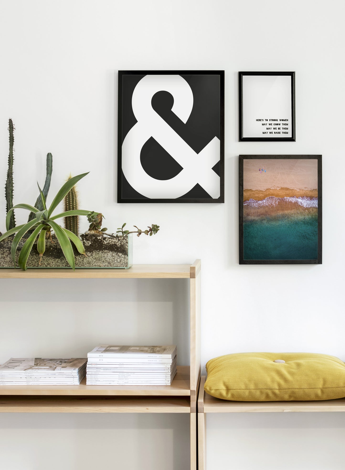 Scandinavian art print by Opposite Wall with aerial art photo of The Beach - Living room close-up on a yellow cushion