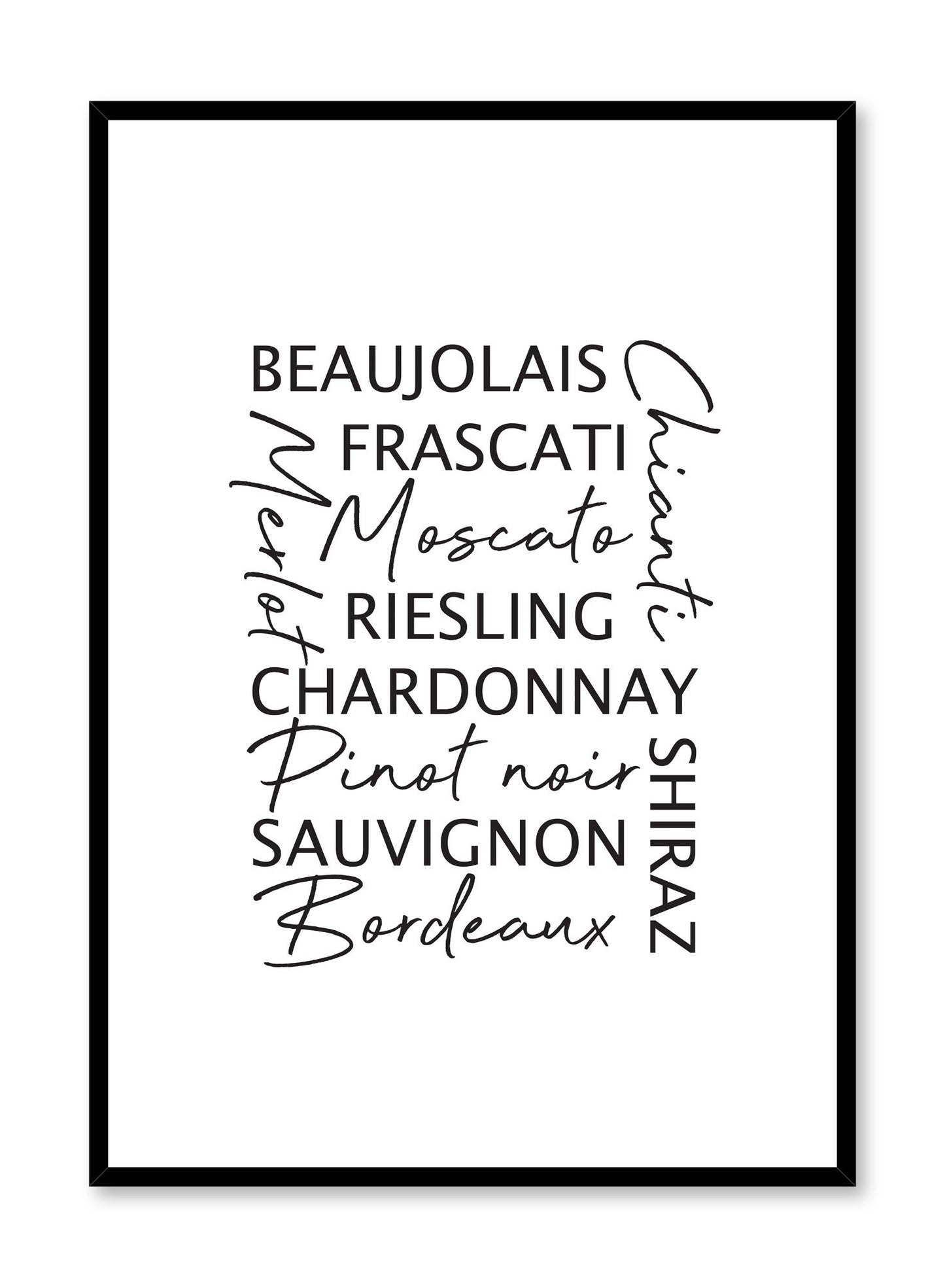 Minimalist poster by Opposite Wall with Wine Wednesday black and white typography