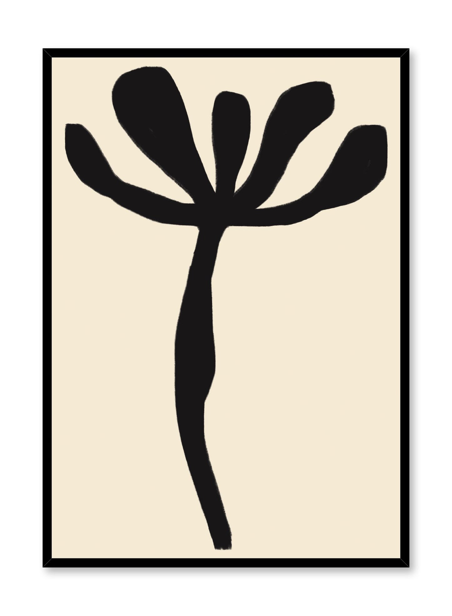 "Single Branch" is a minimalist botanical illustration poster by Opposite Wall of an abstract black branch over a beige background.