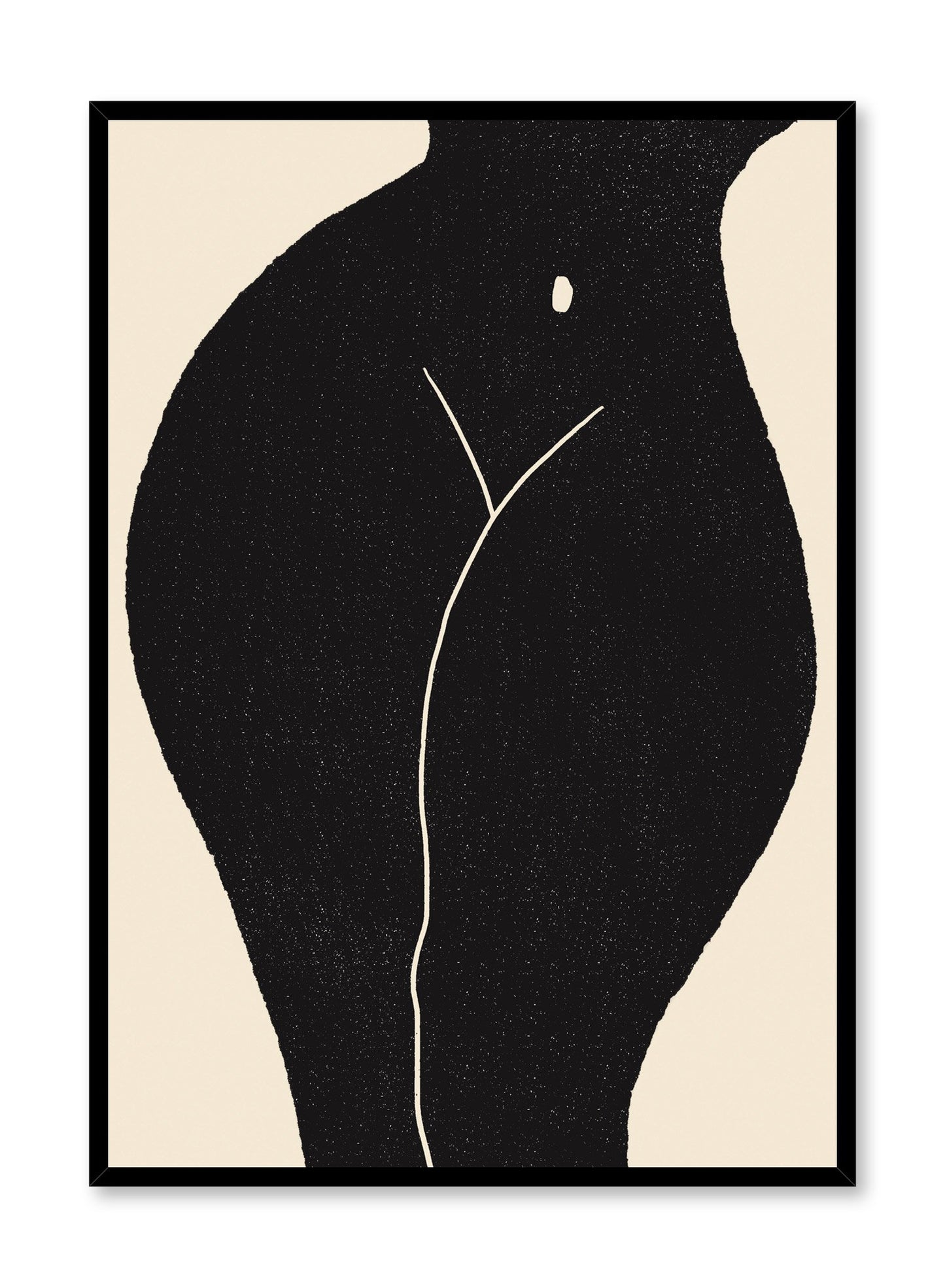"Glorious" is a minimalist illustration poster by Opposite Wall in black and beige of a curvy woman’s torso and legs.