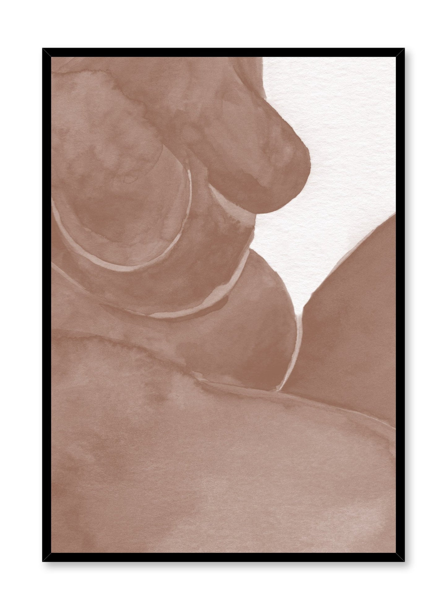 "As I Am in Beige" is a minimalist brown and beige illustration poster by Opposite Wall of curvy and voluptuous female silhouette.