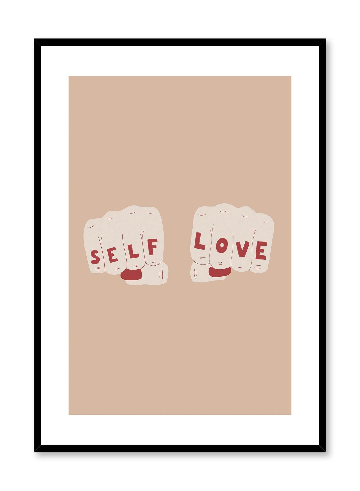 Self Love Club is a minimalist illustration by Opposite Wall of two fists showing off the message "Self Love" on each side.