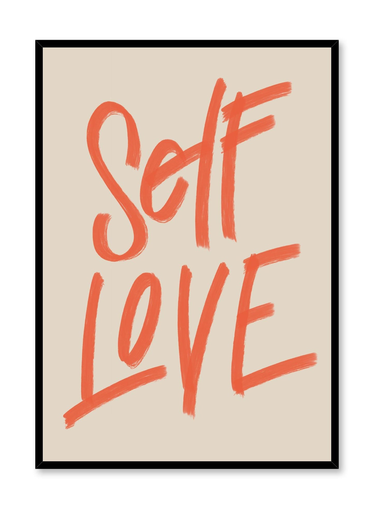 The Love Within is a minimalist typography by Opposite Wall of the words "Self Love" written in big orange with a paint brush.