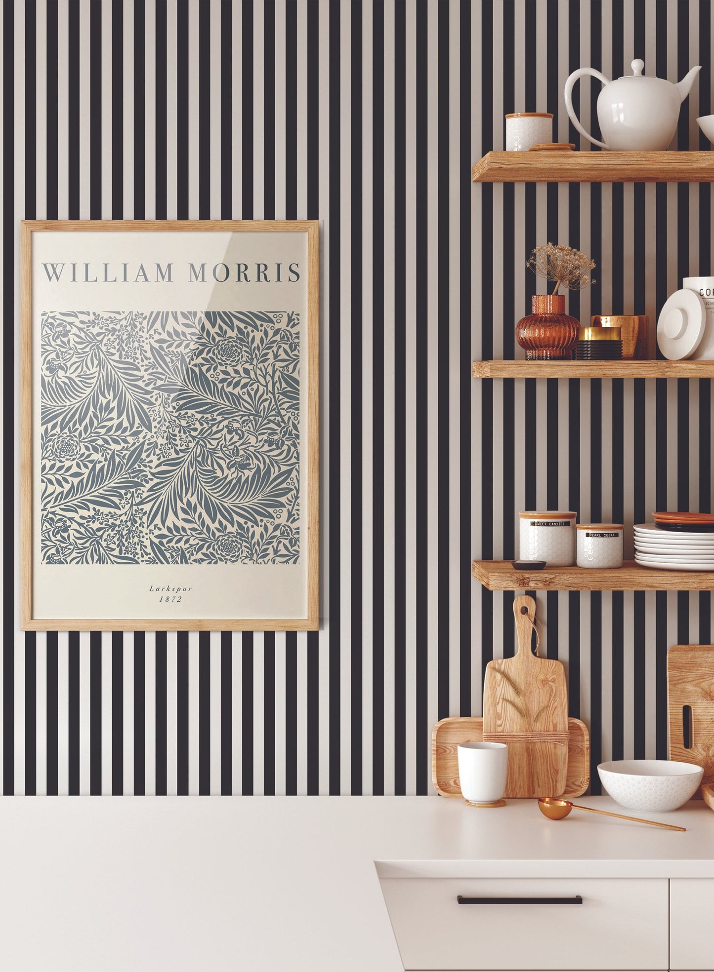 Sweet is a minimalist wallpaper by Opposite Wall of a classic pattern of tight two tone stripes.