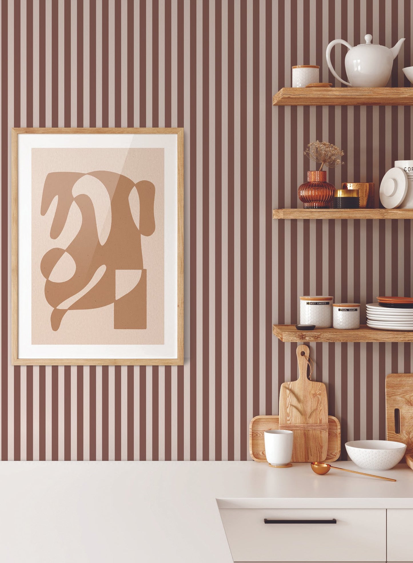 Sweet is a minimalist wallpaper by Opposite Wall of a classic pattern of tight two tone stripes.