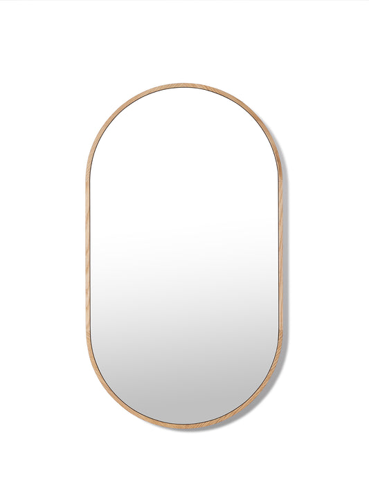 Luna Oval Mirror – Natural, Oak Frame, 15x26 in | 38x66 cm
