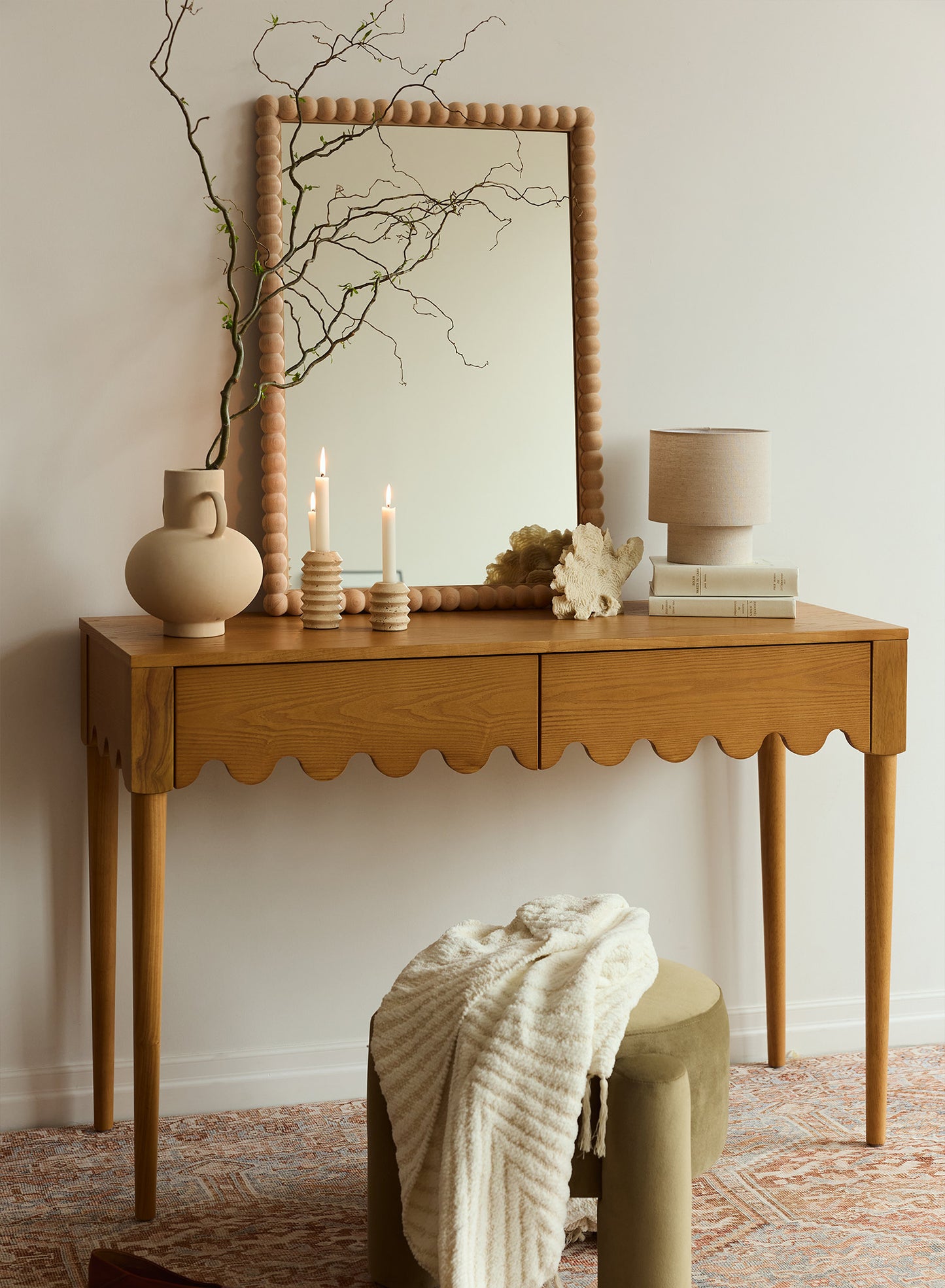 Small Sand Bobbin Mirror – Natural, Oak Frame, 20x30 in | 51x76 cm