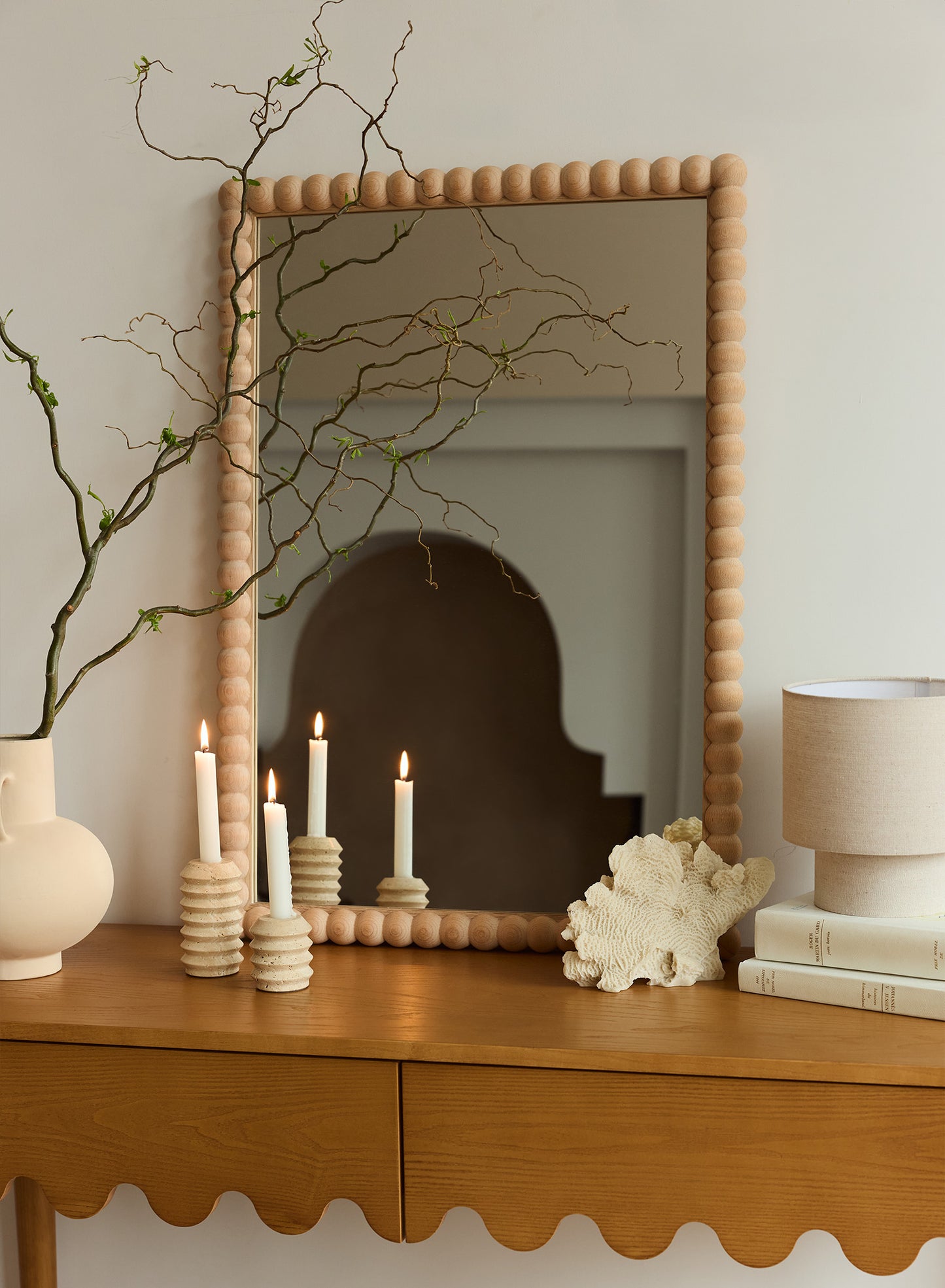 Small Sand Bobbin Mirror – Natural, Oak Frame, 20x30 in | 51x76 cm