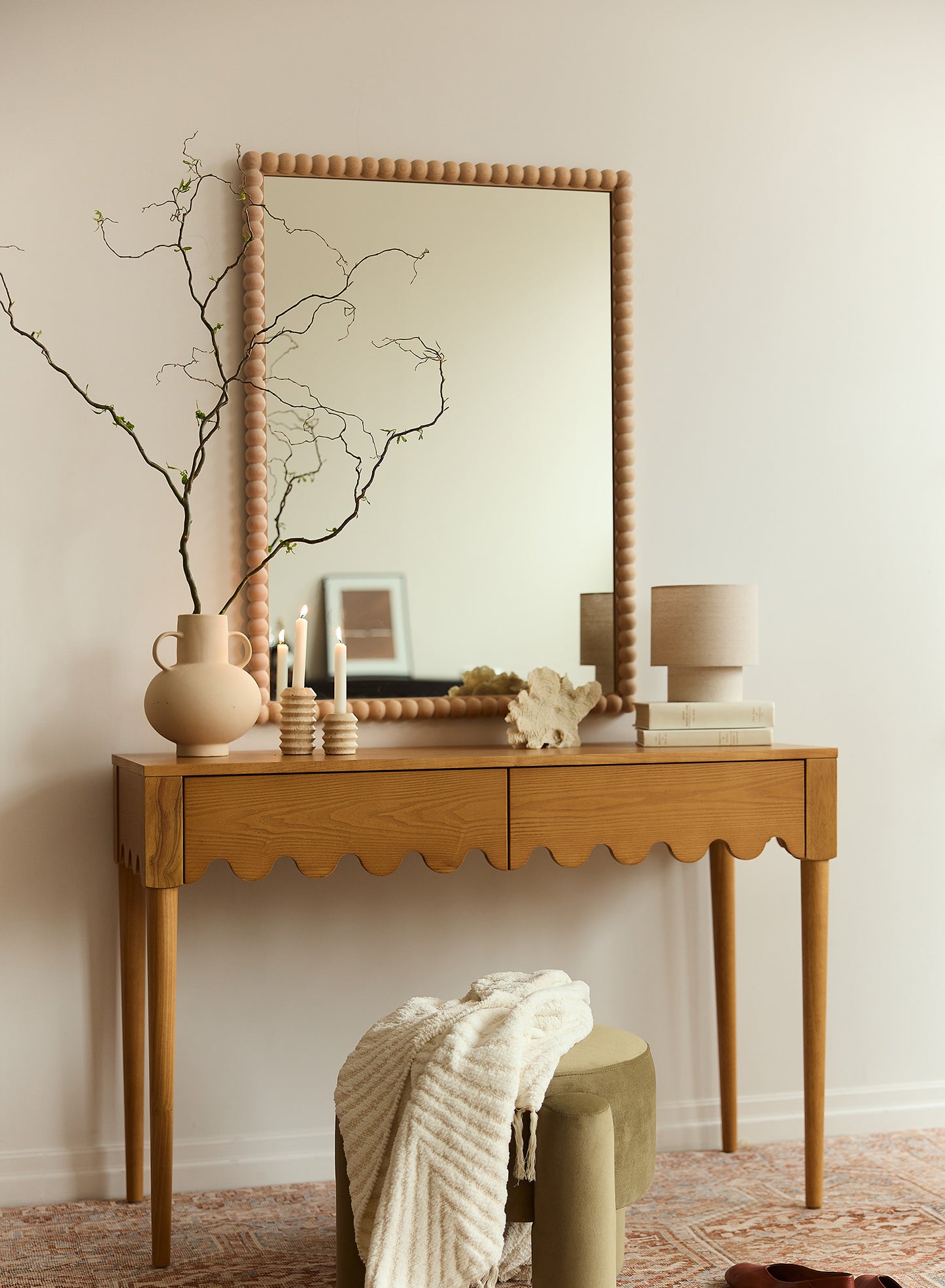 Large Sand Bobbin Mirror – Natural, Oak Frame, 28x40 in | 70x100 cm
