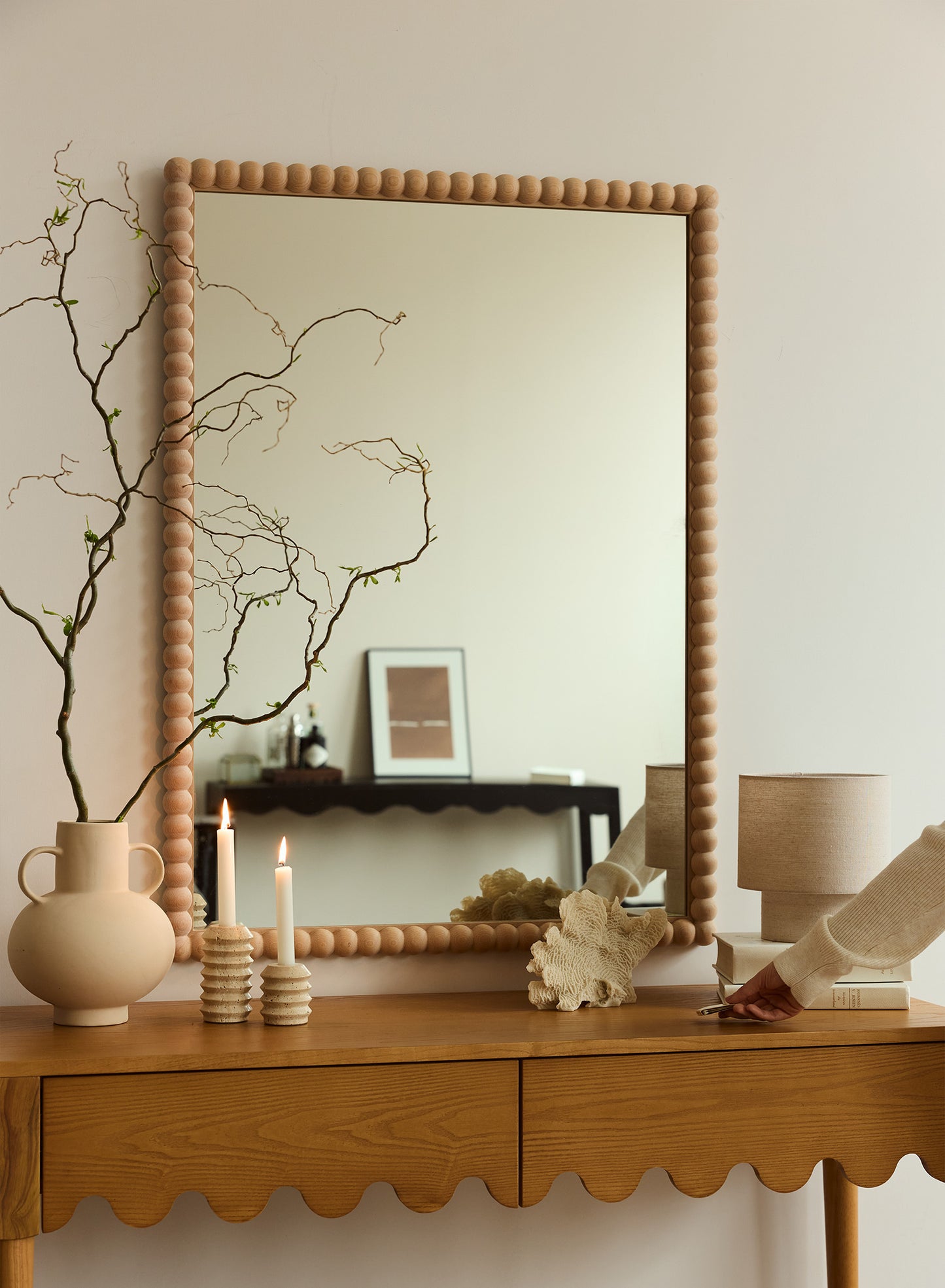 Large Sand Bobbin Mirror – Natural, Oak Frame, 28x40 in | 70x100 cm