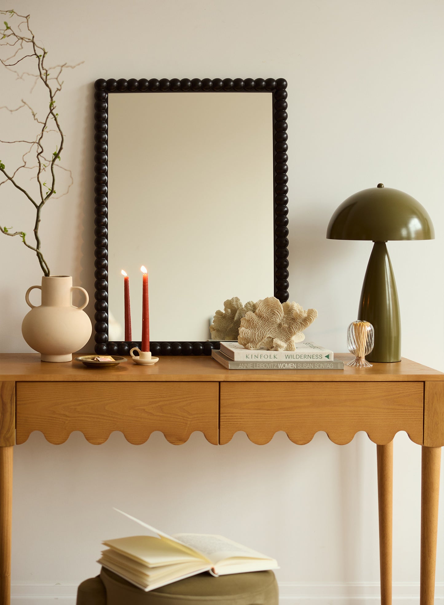 Petit miroir bobine Stone – Noir, cadre en chêne, 20x30 po | 51x76 cm