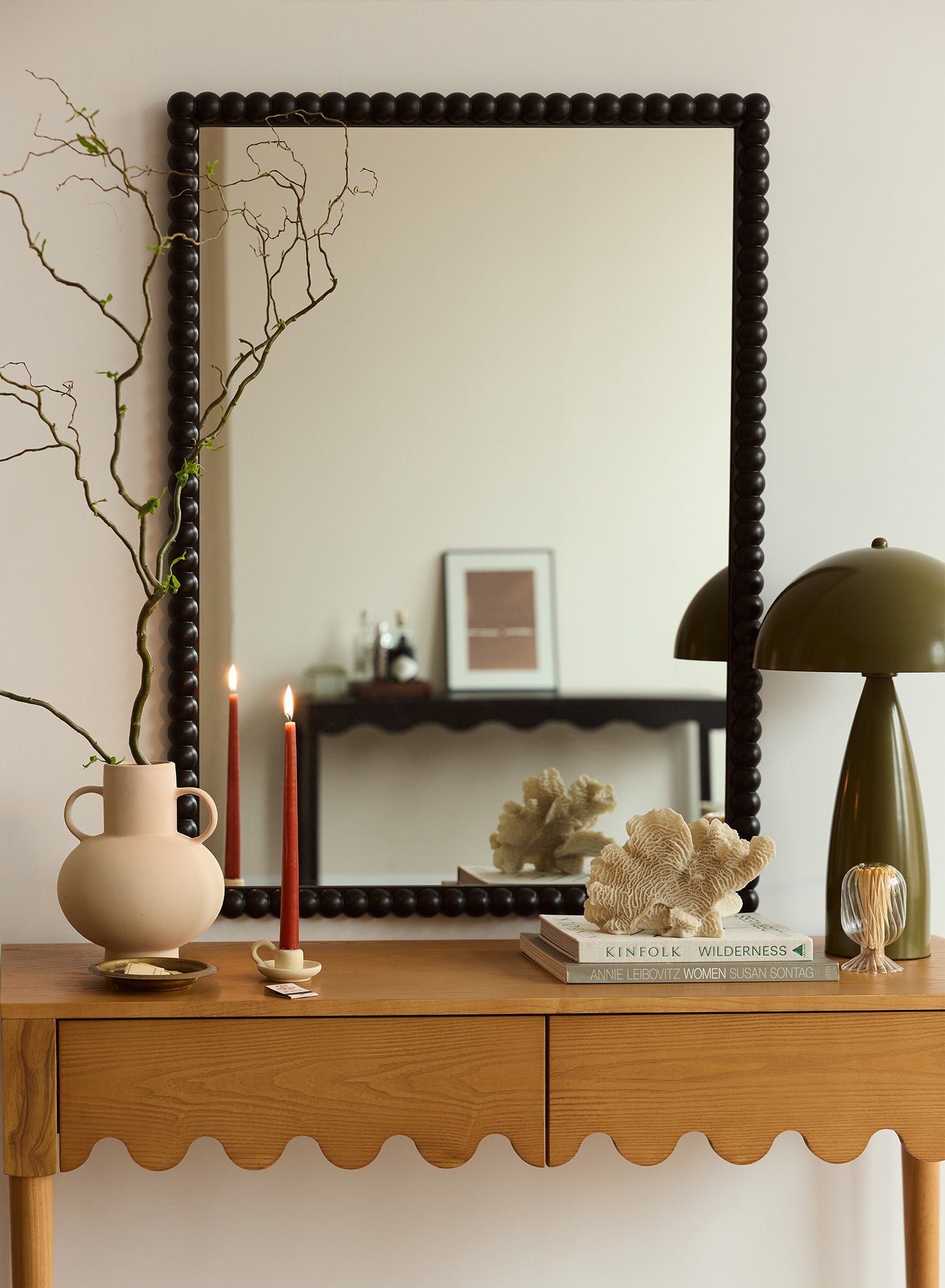 Grand miroir bobine Stone – Noir, cadre en chêne, 28x40 po | 70x100 cm