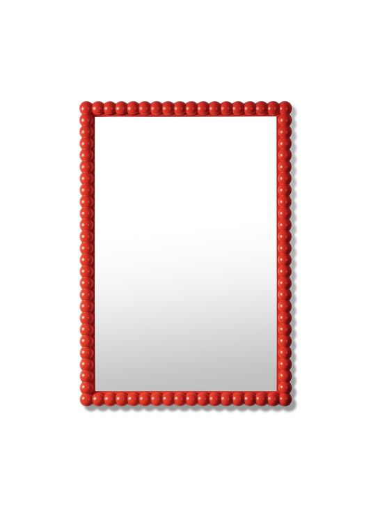 Small Poppy Bobbin Mirror – Red, Oak Frame, 20x30 in | 51x76 cm