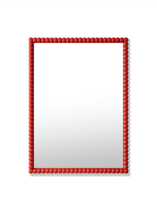 Large Poppy Bobbin Mirror – Red, Oak Frame, 28x40 in | 70x100 cm