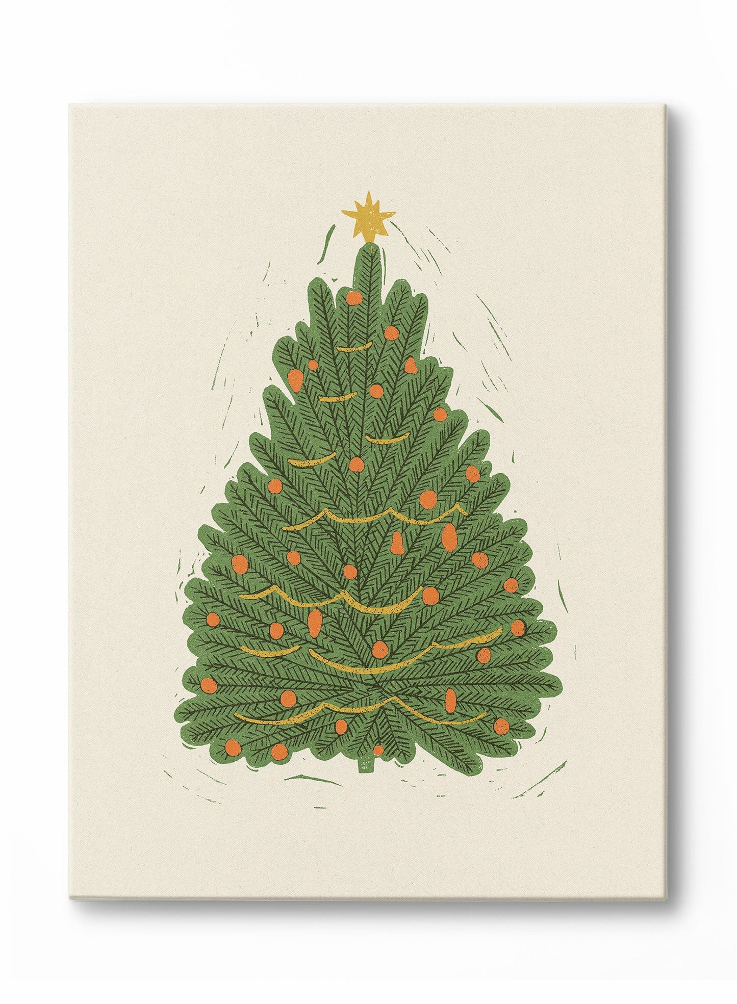 Vintage Holiday Tree Block Print, Canvas