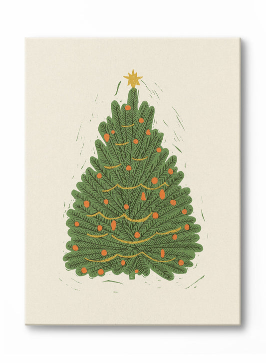 Vintage Holiday Tree Block Print, Canvas