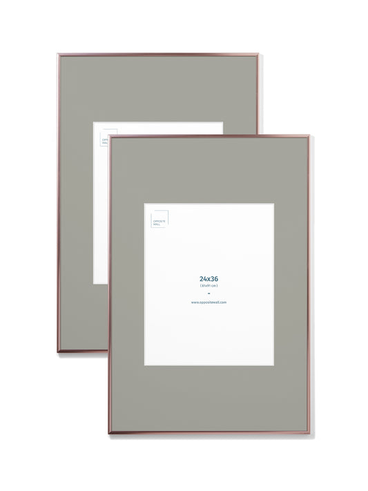 Rose Gold Metal 2-Pack 24x36 Picture Frame Set with Grey Mats – 16x20 Opening