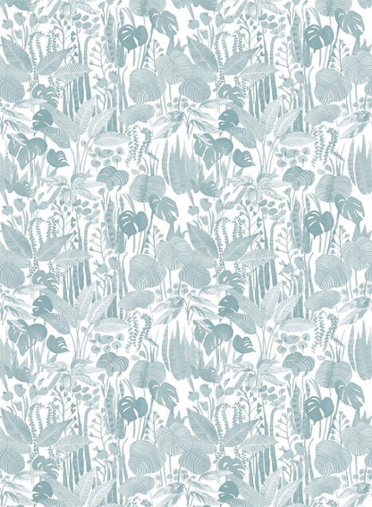 Tropicalia is a minimalist wallpaper by Opposite Wall of a variety of tropical plant leaves.