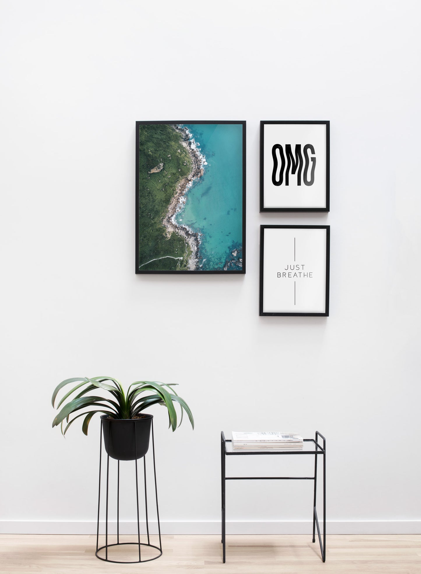Modern minimalist art print by Opposite Wall with Breathe graphic design - Living room with a design flower pot