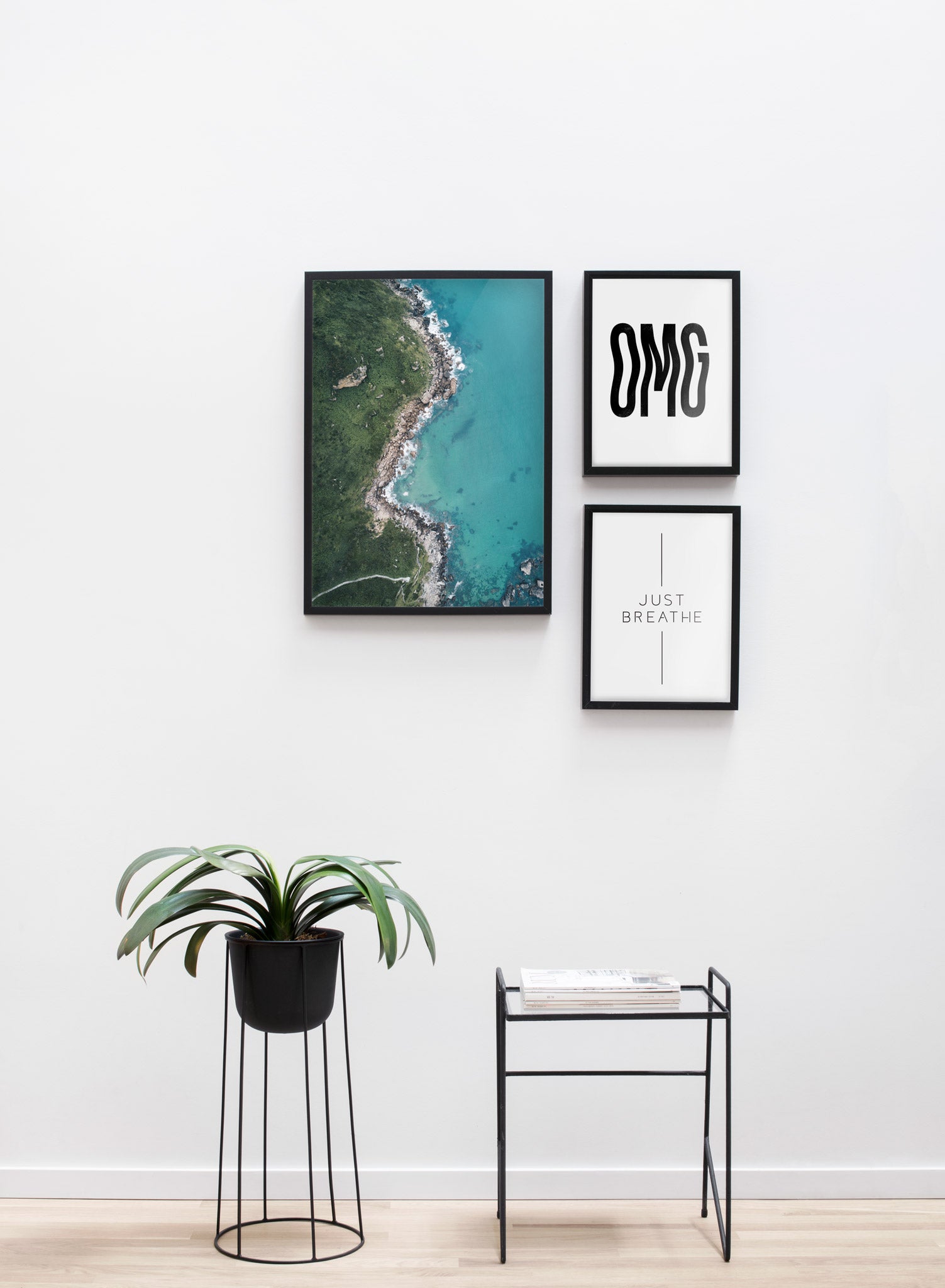 Modern minimalist art print by Opposite Wall with Breathe graphic design - Living room with a design flower pot