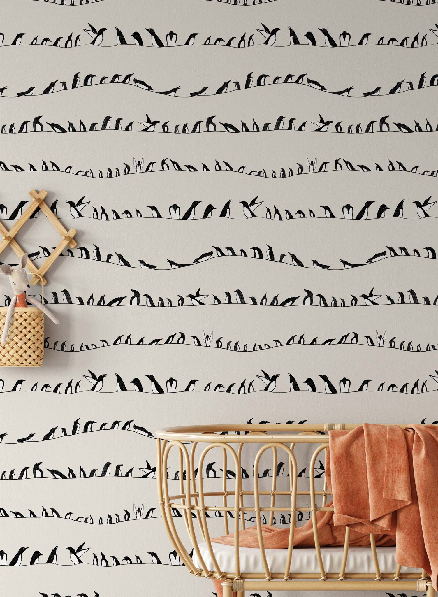 Tuxedo is a Minimalist wallpaper by Opposite Wall of penguins walking in line.