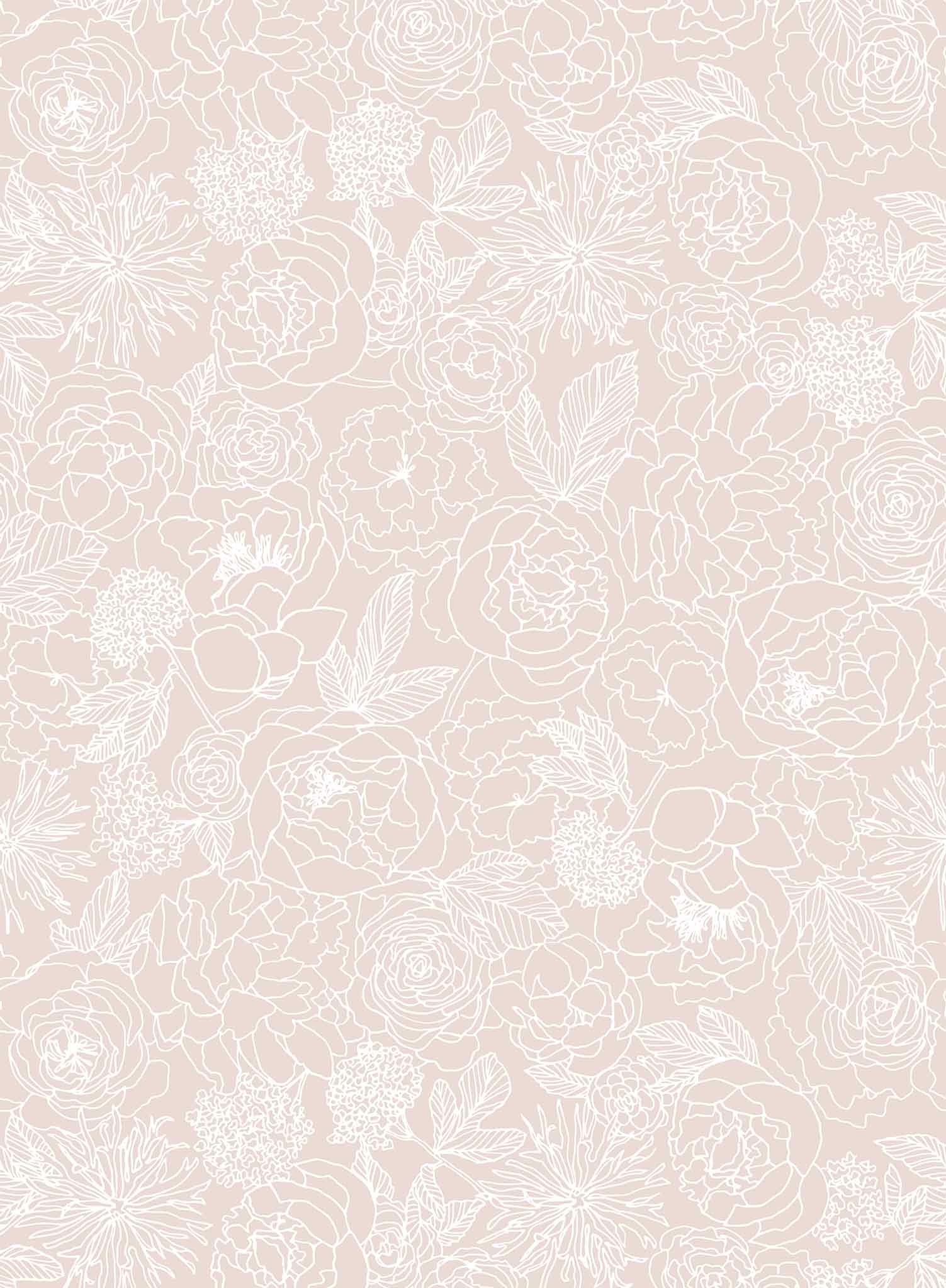 Corsage is a minimalist wallpaper by Opposite Wall of many peony flowers.