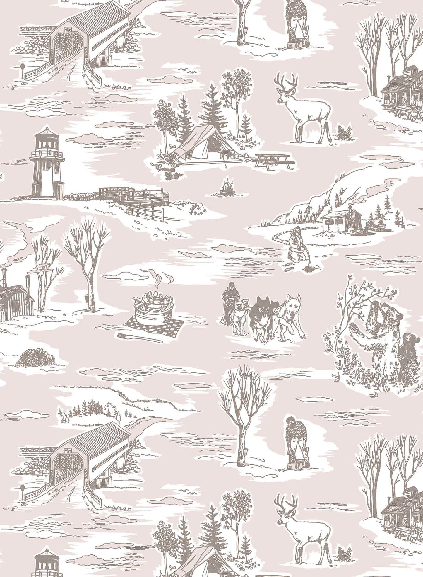 Folklore is a minimalist wallpaper by Opposite Wall of drawings of typical Canadian sightings.