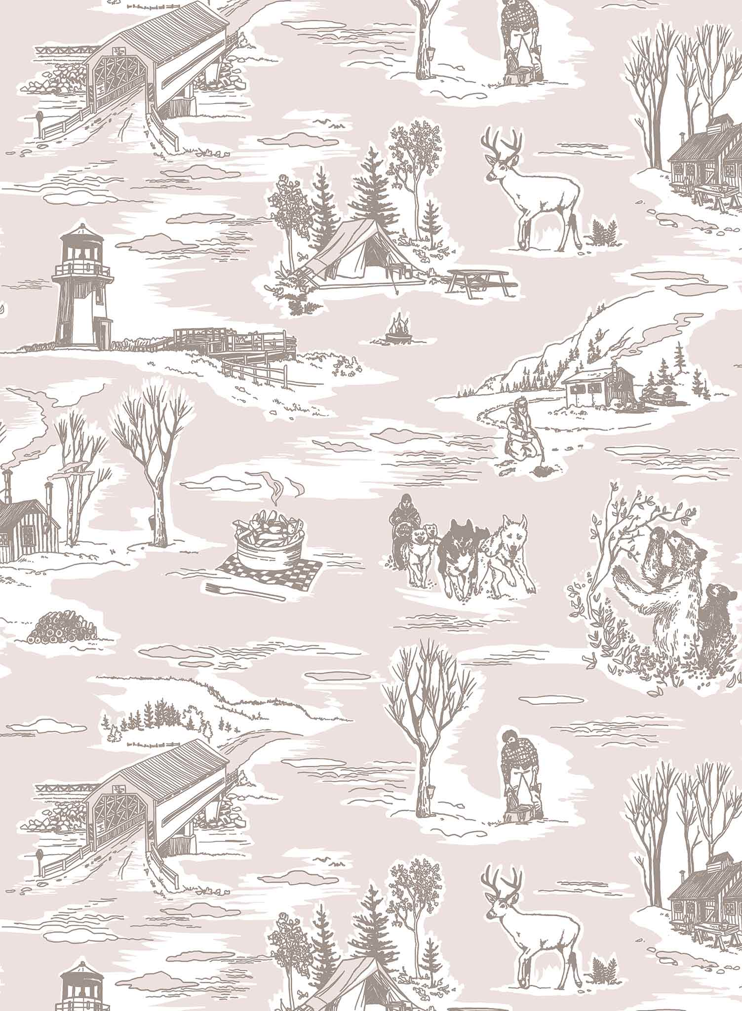 Folklore is a minimalist wallpaper by Opposite Wall of drawings of typical Canadian sightings.