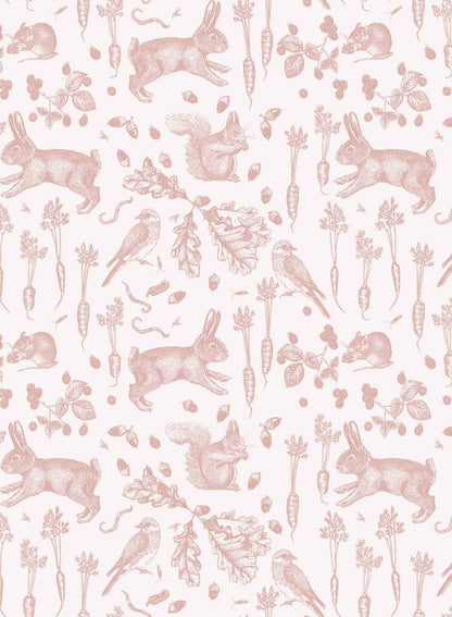 Garden Thieves is a minimalist wallpaper by Opposite Wall of common animals and vegetables found in a backyard garden.