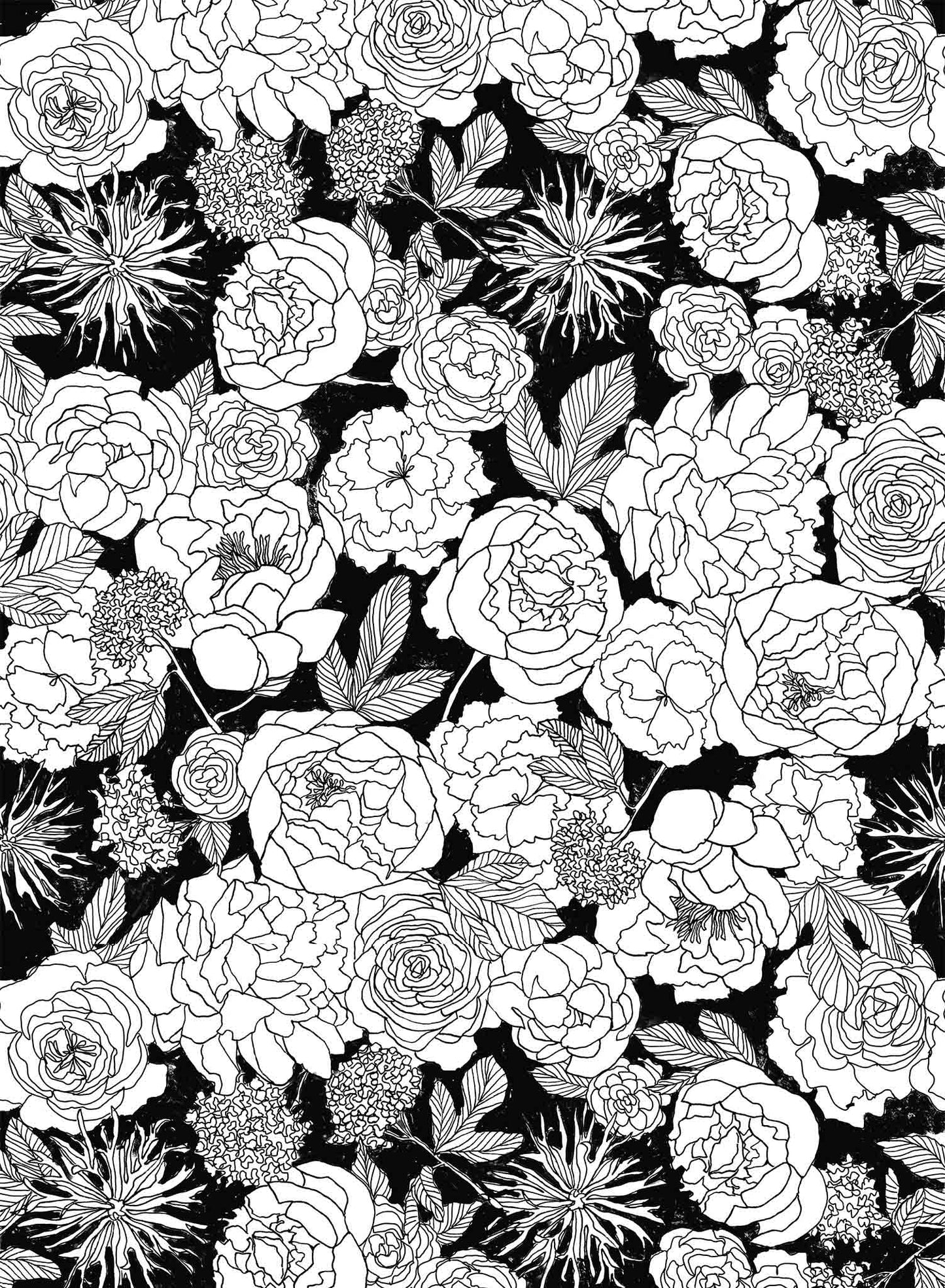 Corsage is a minimalist wallpaper by Opposite Wall of many peony flowers.