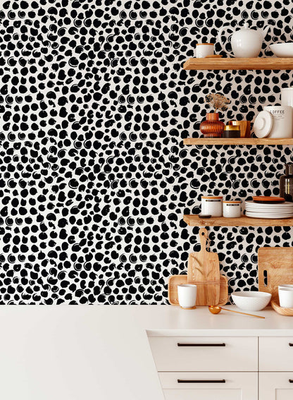 On the Dot is a minimalist wallpaper by Opposite Wall of imperfect dots of different sizes and looks.