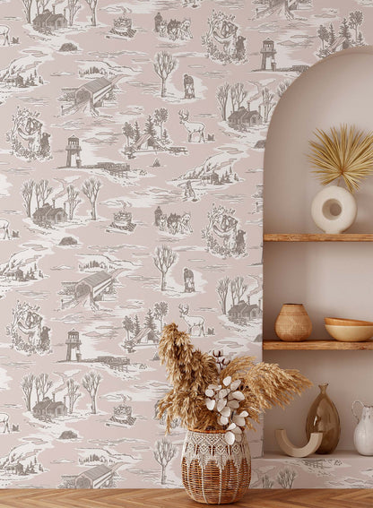 Folklore is a minimalist wallpaper by Opposite Wall of drawings of typical Canadian sightings.