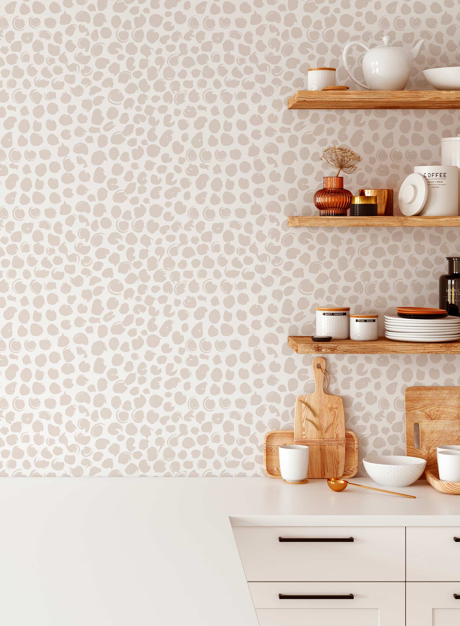 On the Dot is a minimalist wallpaper by Opposite Wall of imperfect dots of different sizes and looks.