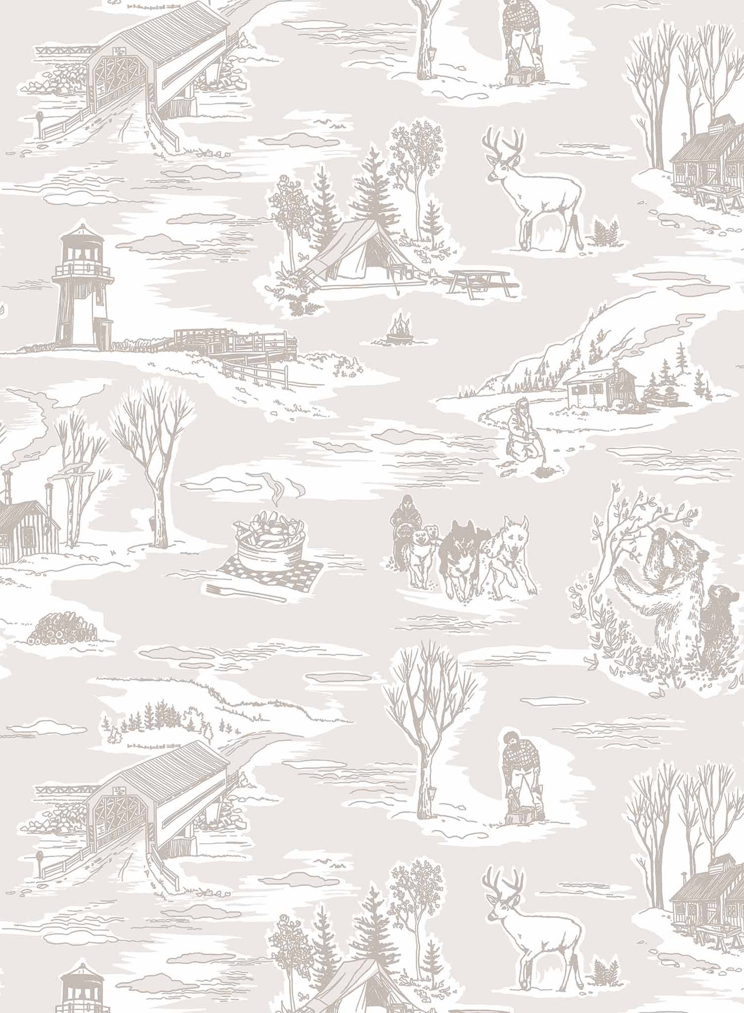 Folklore is a minimalist wallpaper by Opposite Wall of drawings of typical Canadian sightings.