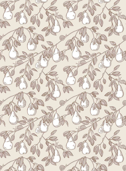 Pear Picking is a minimalist wallpaper by Opposite Wall of a series of pears hanging from its tree.