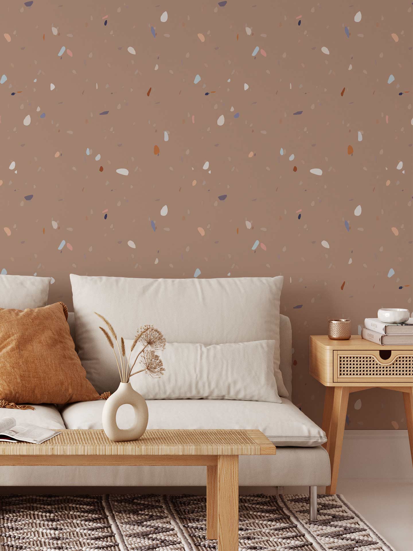 Confetti is a minimalist wallpaper by Opposite Wall of colourful confetti floating around.