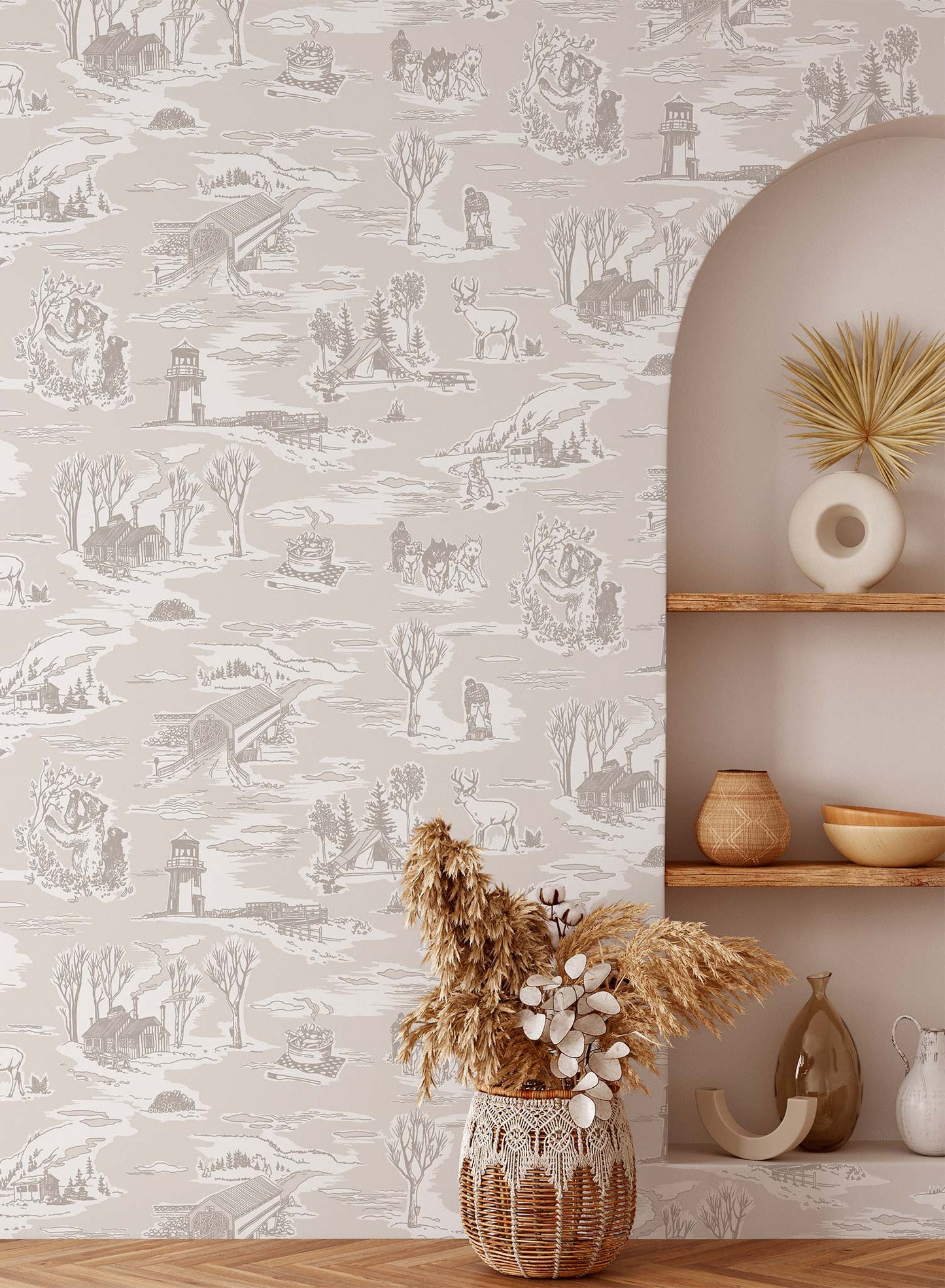 Folklore is a minimalist wallpaper by Opposite Wall of drawings of typical Canadian sightings.