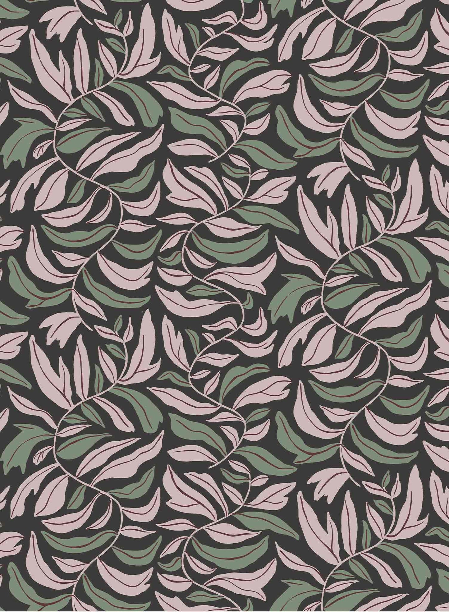 Spring Garland is a minimalist wallpaper by Opposite Wall of squiggly branches with leaves.