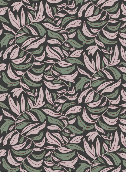 Spring Garland is a minimalist wallpaper by Opposite Wall of squiggly branches with leaves.